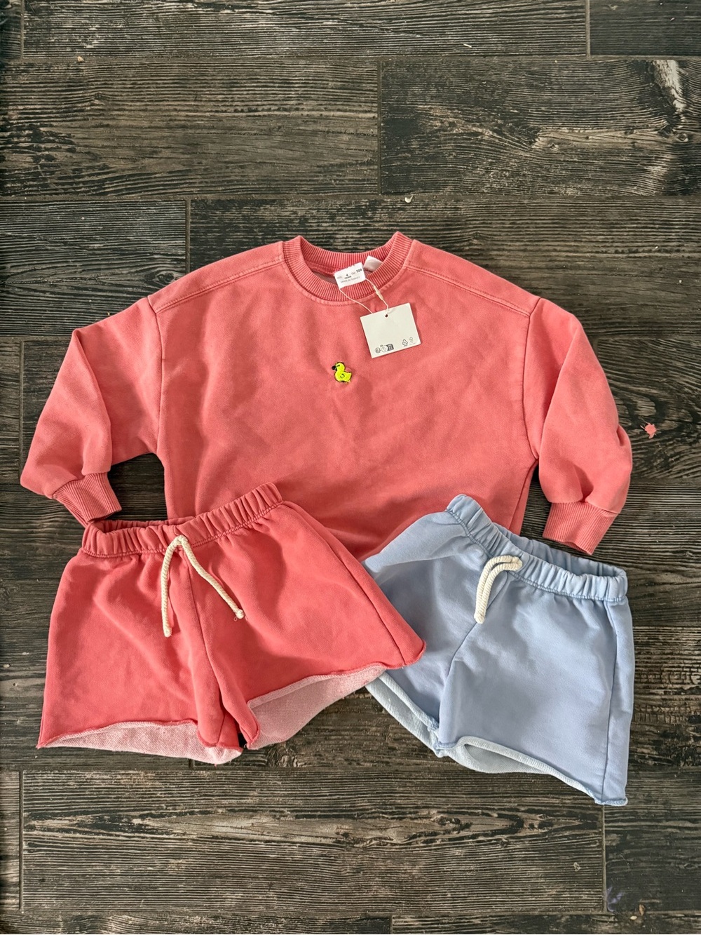 Zara 4t Coral Sweatshirt & Shorts Set with Light Blue Shorts